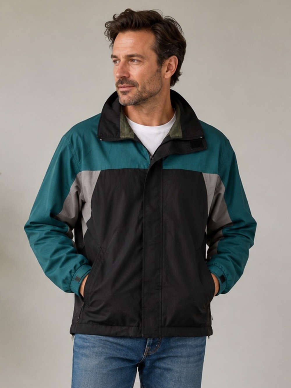 Linksport by Austads Men's Jacket Size M Full Zip Collared Green Black  gortex